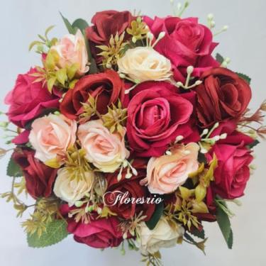 Imagem de Buquê de Noiva Artificial com Flores Coloridas para Casamento Civil ou Religioso(005Rosa outono/Vermelho/Rose)