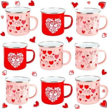 Imagem de Norcoin 9 peças de caneca esmaltada de dia dos namorados a granel 340 g coração amor caneca de café copo mesa de aniversário bandeja em camadas decoração romântica casamento dia dos namorados presente