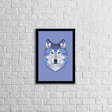 Imagem de Quadro Decorativo Lobo Azul 45X34Cm Com Vidro Moldura Preta