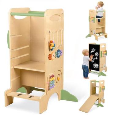Imagem de aiwo Torre Infantil com Banquinho Ajustável e Brinquedos Montessori