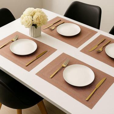 Imagem de Jogo 4 Lugar Americano Retangular Mesa Pvc Rose Executivo 30x45cm Em Casa Tem