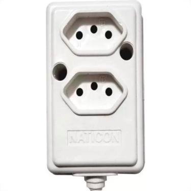 Imagem de Tomada Barra Naticon 2P+T. 10A. 2 Tomadas Branca, Branco