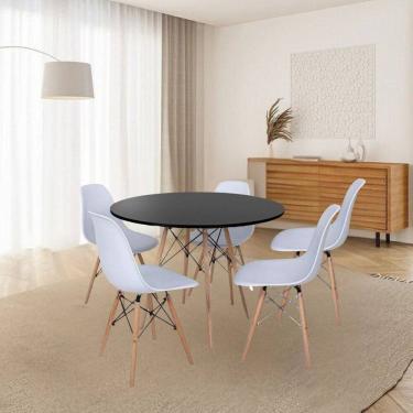 Imagem de Conjunto Mesa de Jantar 120cm Redonda com 05 Cadeiras Eiffel Branco/Preto