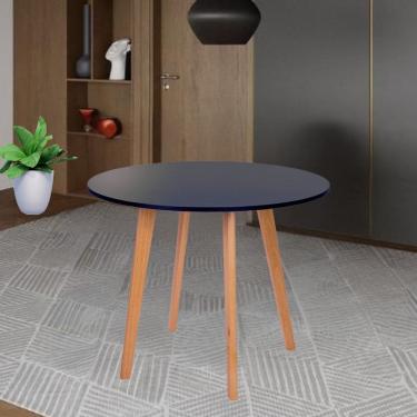 Imagem de Mesa Jantar Leda 80cm Preto Redonda Resistente Base Metal Preto