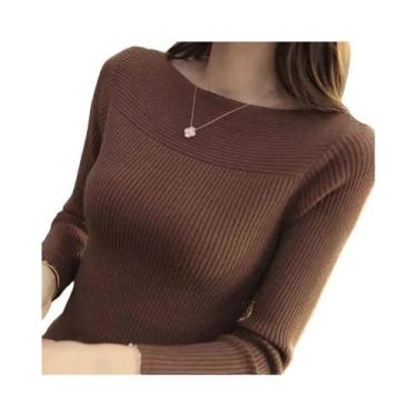 Imagem de Suéter Feminino De Manga Longa Sólido Para O Inverno, Elegante, Gola O