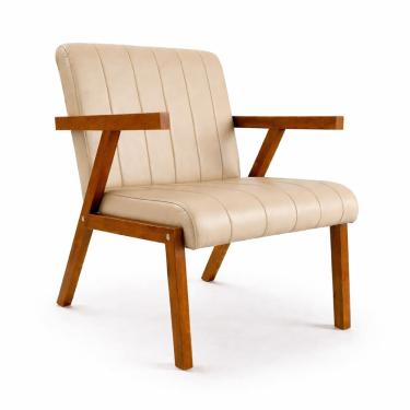 Imagem de Kit 2 Poltronas Serena Pés Madeira Maciça Para Sala De Estar Ou TV Tecido Courino Moderna Decorativa