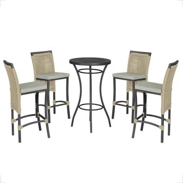 Imagem de Mesa Bistrô Com 4 Banquetas Roma Preta Corda Náutica 3 Trama Rami