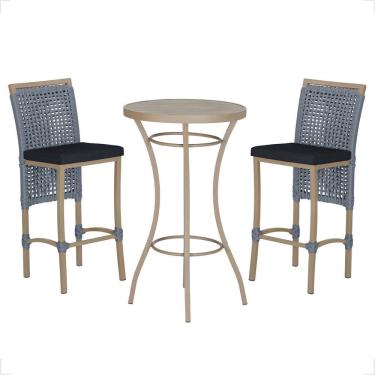 Imagem de Mesa Bistro E 2 Banquetas Roma Fendi Corda Náutica 12 Prata