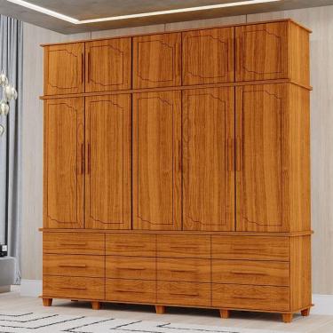 Imagem de Guarda Roupa Casal Berlim 10 Portas 12 Gavetas MDP-MDF Freijó Fosco Luapa Móveis