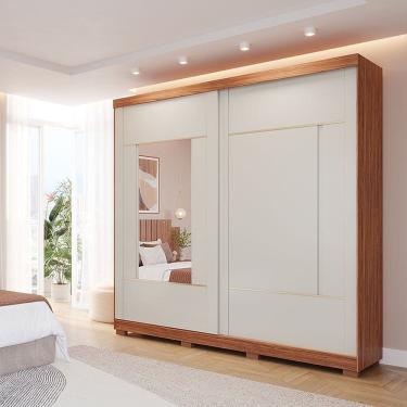 Imagem de Guarda-roupa Casal 230cm 2 Portas de Correr com Pés e 2 Espelhos Mdf Talin Cinamomo/Off White
