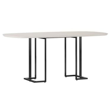 Imagem de Mesa de Jantar 6 Lugares Retangular Orgânico Com Vidro 180cm Pés Indus