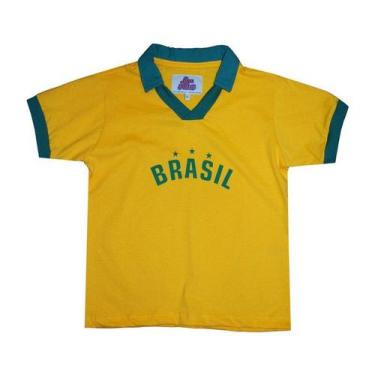 Imagem de Camisa Polo Brasil Liga Retrô Infantil  Amarela 10, 10, Amarelo, Verde