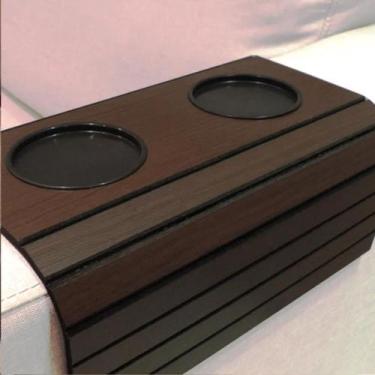 Imagem de Esteira Porta Copo Retangular De Madeira para Braço de Sofá Duplo Taba