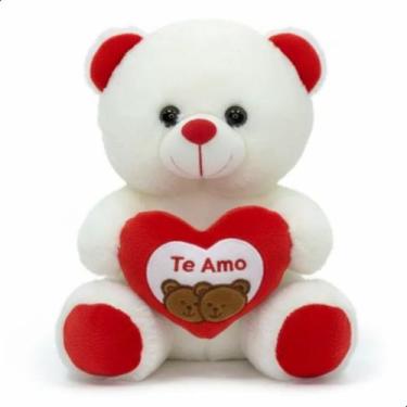 Imagem de Urso de Pelúcia 21cm com Coração  Antialérgico, Lavável com Zíper, Pre