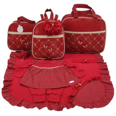 Imagem de Kit bolsa maternidade 3 peças borboleta vermelho + saida maternidade -