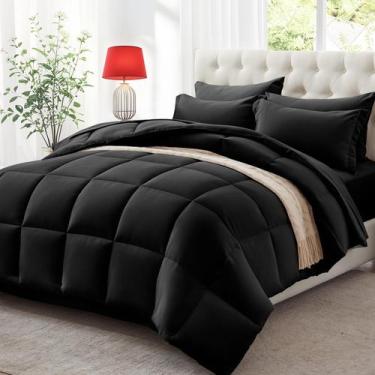 Imagem de Conjunto de edredom Zzlpp King Size de 7 peças, cama preta em uma bols