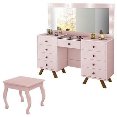 Imagem de Penteadeira Camarim Mila Com Banqueta Rose - Luapa Móveis - RELLER MÓV