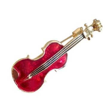Imagem de Broche Violino Esmaltado com Base Dourada - - Pistache Acessórios, Ver
