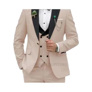 Imagem de Terno Slim Fit Rosa Vermelho 3 Peças Masculino: Blazer Transpassado, C