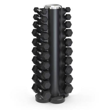 Imagem de Kit Halteres Sextavado Emborrachado Pares 1 a 10kg + Suporte Torre D1 
