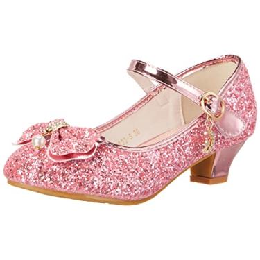 Imagem de Sapatilhas femininas BFOEL adoráveis com brilho Mary Jane para festa de casamento, rosa, 11 Little Kid