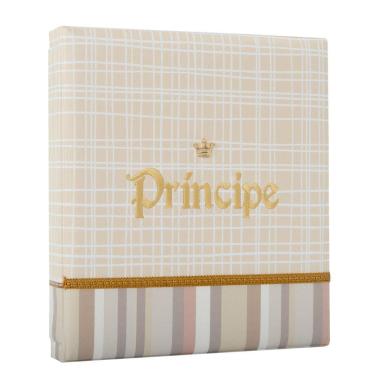 Imagem de Álbum Fotográfico Com Estojo Para 80 Fotos 15X21 - Bordado Luxo Principe Bebê Caramelo Menino