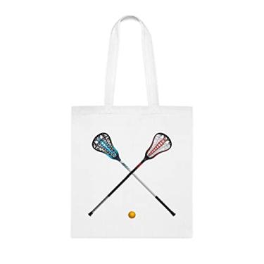 Imagem de Palitos de lacrosse isolados e bolsa de bola, presente divertido, bolsa de ombro, bolsas reutilizáveis, cesta de Natal de aniversário ideia de presente, Branco