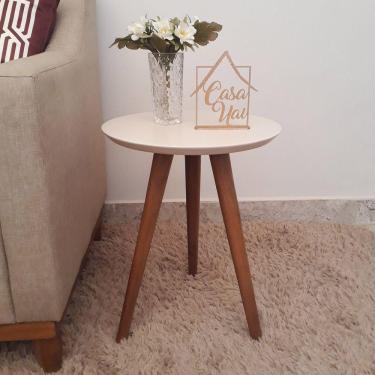 Imagem de Mesa Lateral Tampo em Laca 50x40cm Pés Palito Casa Uai Off White
