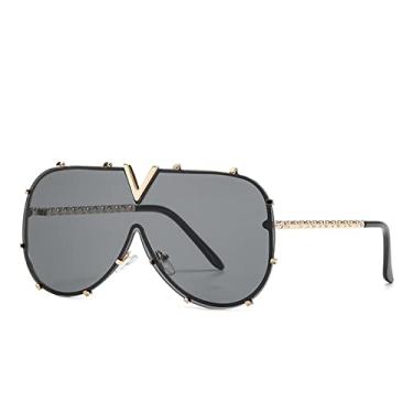 Imagem de Óculos de Sol Famoso Designer Feminino Armação de Metal Grande Personalidade Óculos de Sol sem Aro Óculos de Sol, Preto, Tamanho Único