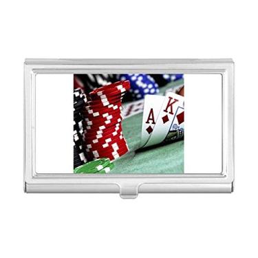 Imagem de Caixa de bolso com fichas para fotos e jogos de pôquer espalhados