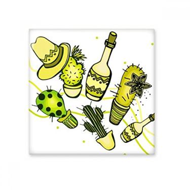 Imagem de Sombrero Cacto do deserto do México Azulejo de cerâmica mexicano Decalque brilhante Pedra adornada tijolo vitrificado