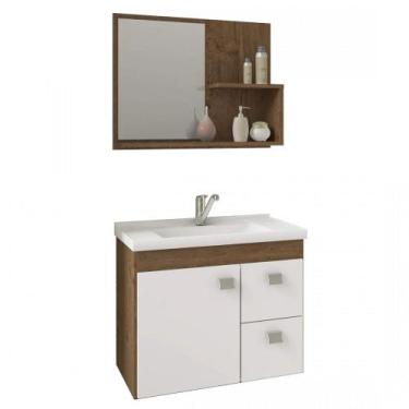Imagem de Kit Conjunto Gabinete Para Banheiro Com 1 Porta 2 Gavetas E Espelheira