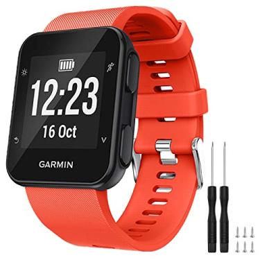 Imagem de TopPerfekt Pulseira de relógio para Garmin Forerunner 35, pulseira de substituição de silicone macio compatível com relógio inteligente Forerunner 35, serve para pulso de 130 a 230 mm (laranja