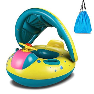 Imagem de Boia de piscina para bebês, anel de natação inflável para bebês com para-sol ajustável CaBaby, assento de segurança Rinopy para crianças de 6 a 36 meses com bolsa de transporte