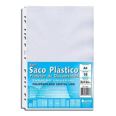Imagem de Chies Protetor de Documentos Oficio Transparente Plástico 13 Furos Universais 10 Unidades
