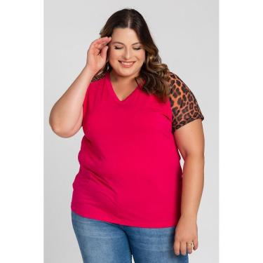 Imagem de Blusa Feminina Plus Size  Visco Decote "V" Mangas Animal Print - Serena