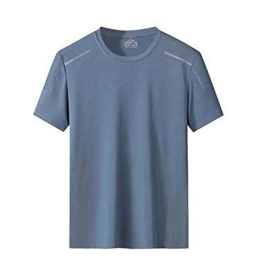 Imagem de Camiseta listrada verão respirável secagem rápida cor sólida esportes casual gola redonda masculina gelo seda manga curta masculina grande, A, 5G