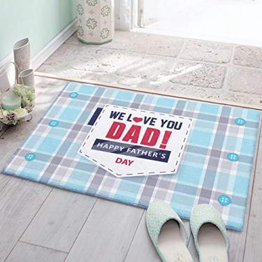Imagem de Tapete de banheiro, Happy Father's Day We Love You Dad Camiseta com botões de bolso xadrez azul tapete de banho antiderrapante absorvente de água microfibra macia pelúcia felpuda tapetes de banho para