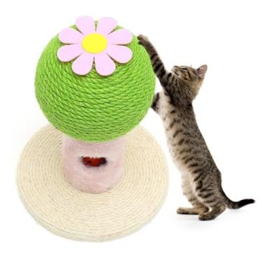 Imagem de Lindo pino para arranhar gatos em forma de cacto, árvore de trepadeira portátil com bola, grande treinador de arranhões para exercícios de animais de estimação