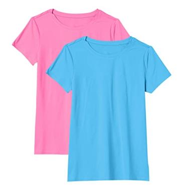 Imagem de Blusas femininas modernas de manga curta superdimensionadas lindas blusas de treino sólidas blusas de algodão de verão camisetas boho túnica básica, Rosa + azul, M