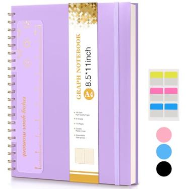 Imagem de Caderno espiral com papel quadriculado, 22 x 28 cm, grande, A4, para mulheres e homens, papel milimetrado 100 g/m², diários espirais de capa dura de plástico para engenheiros, escola, trabalho, roxo