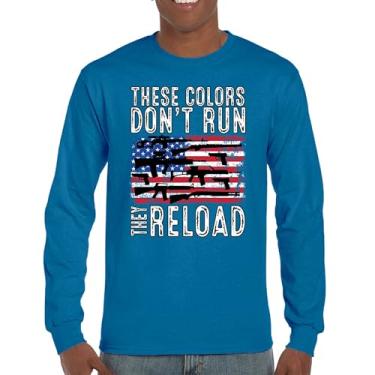Imagem de Camiseta de manga comprida These Colors Don't Run They Reload 2nd Amendment 2A Second Right American Flag Don't Tread on Me, Azul, G
