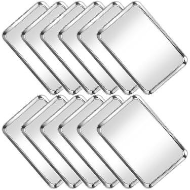 Imagem de Conjunto de 12 peças de assadeira, assadeira e assadeira HKJ Chef antiaderente de aço inoxidável para forno, tamanho 40,6 x 30,5 x 30,5 cm, não tóxico, fácil de limpar e resistente