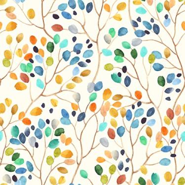 Imagem de COKCOKR Papel de parede floral para descascar e colar colorido floresta bege/laranja/azul/vermelho papel de contato removível para decorações de quarto de bebê 45 cm x 599 cm