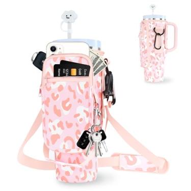 Imagem de dabria Bolsa para garrafa de água com bolso para telefone Stanley Tumbler de 1,18 l com alça de neoprene com alça ajustável Bollus com tampa de canudo e mosquetão para acessórios Stanley Cup
