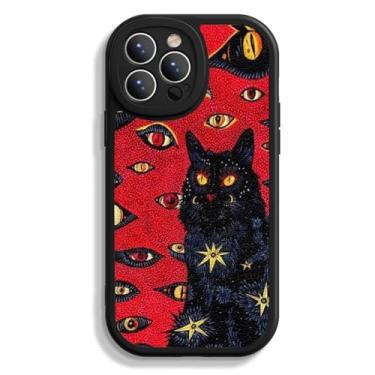 Imagem de KANKENLU Capa de telefone gato hippie psicodélico preto para iPhone 14 Pro, capa de animal fofo e trippy para adolescentes, meninas, mulheres, homens, TPU macio, à prova de choque, capa de couro