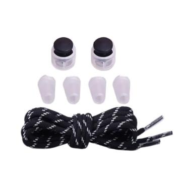 Imagem de Elastic Shoelaces With Lazy Lace Buckle Round Lock No Tie Shoelaces For Kids Rubber Lazy Shoelaces For Sneakers(Color:Black white)