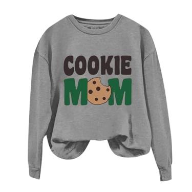 Imagem de Duobla Moletom feminino Mama gola redonda gráfico Cookie Mom moderno casual pulôver manga longa camisetas engraçadas suéteres confortáveis, A-2-cinza, G