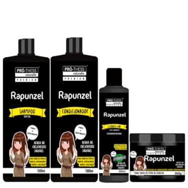 Imagem de Kit Rapunzel Shampoo e Condicionador 1L + Máscara 350g + Leave-in 300ml Tratamento de Fortalecimento e Crescimento Capilar Acelerado Para Cabelos Danificados