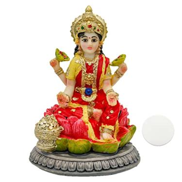Imagem de alikiki Pequena estátua da deusa hindu Lakshmi - Estatueta indiana de Ido Laxmi de 9 cm de altura para decoração de placa de painel de carro, escritório em casa, escritório, templo, altar, santuário